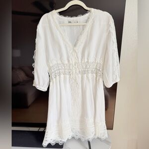 Zara White Linen Mini Dress - Size L